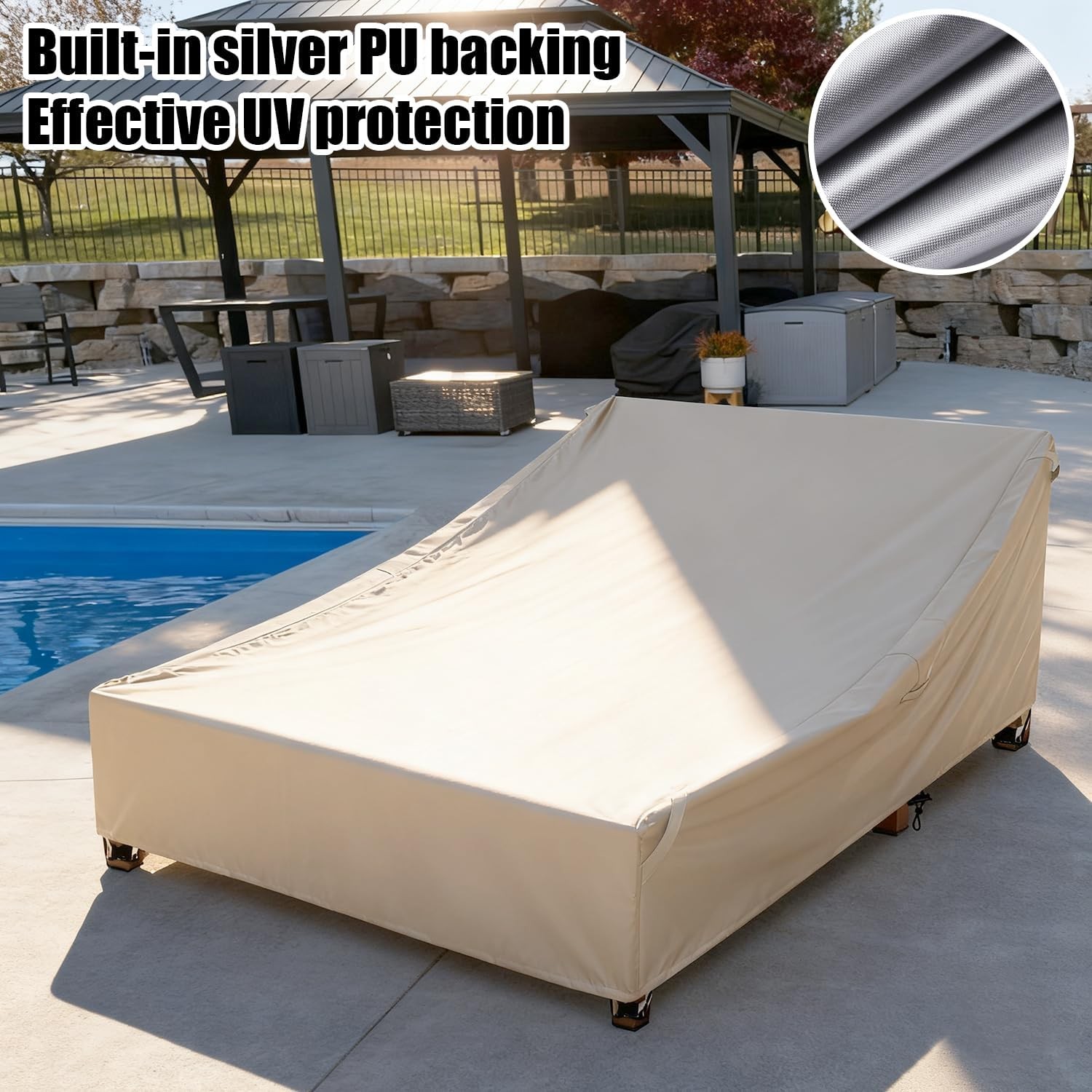 Double Chaise Lounge Cover Outdoor Waterproof 100% 600D Weather-Resistant Oxford