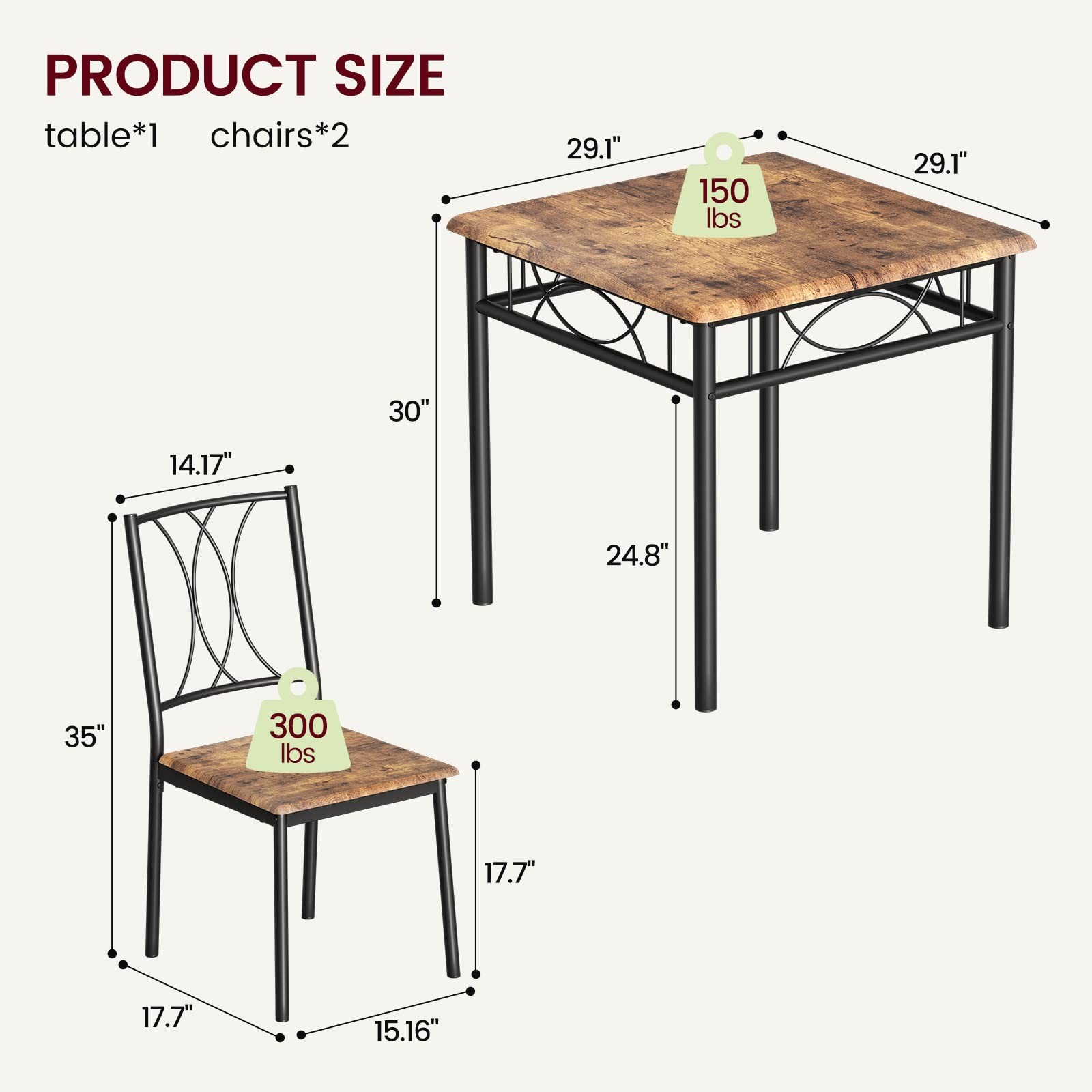 3 Piece Dining Table Set for 2 Home Dinette Table Kitchen Table and 2 Chairs NEW