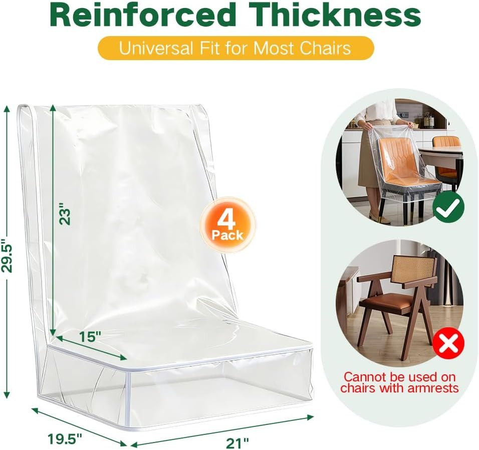 Chair Covers for Dining Chairs, 4 Pack – W/21 X D/18 Fits 16-23″ | Plastic Dinin