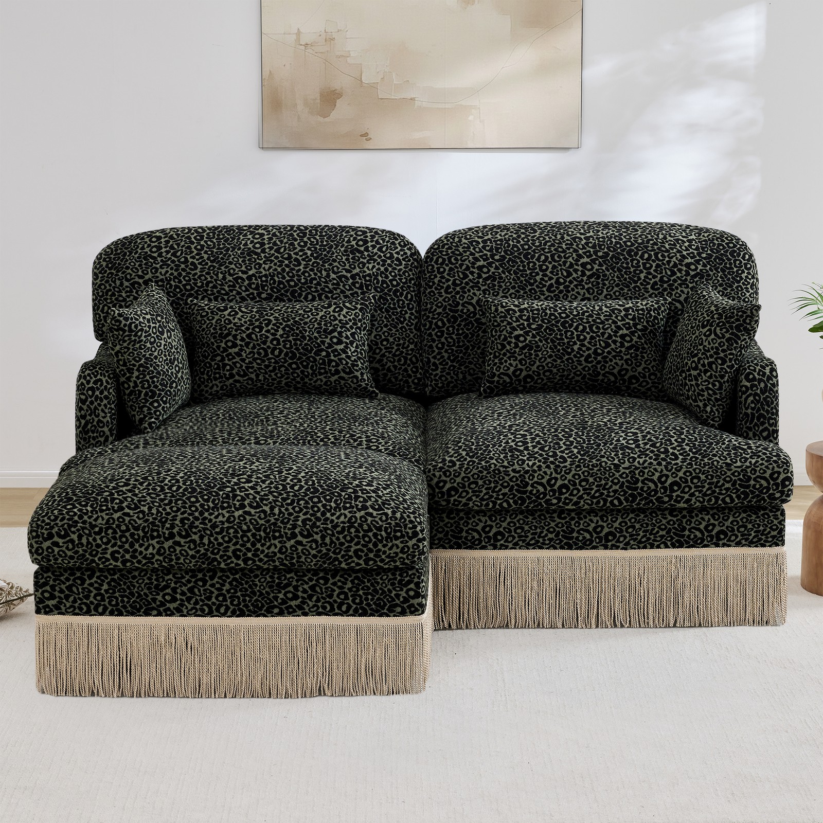 Comfy Chenille Leopard Printing Loveseat Sofa Modern Deep Seat Couch Green