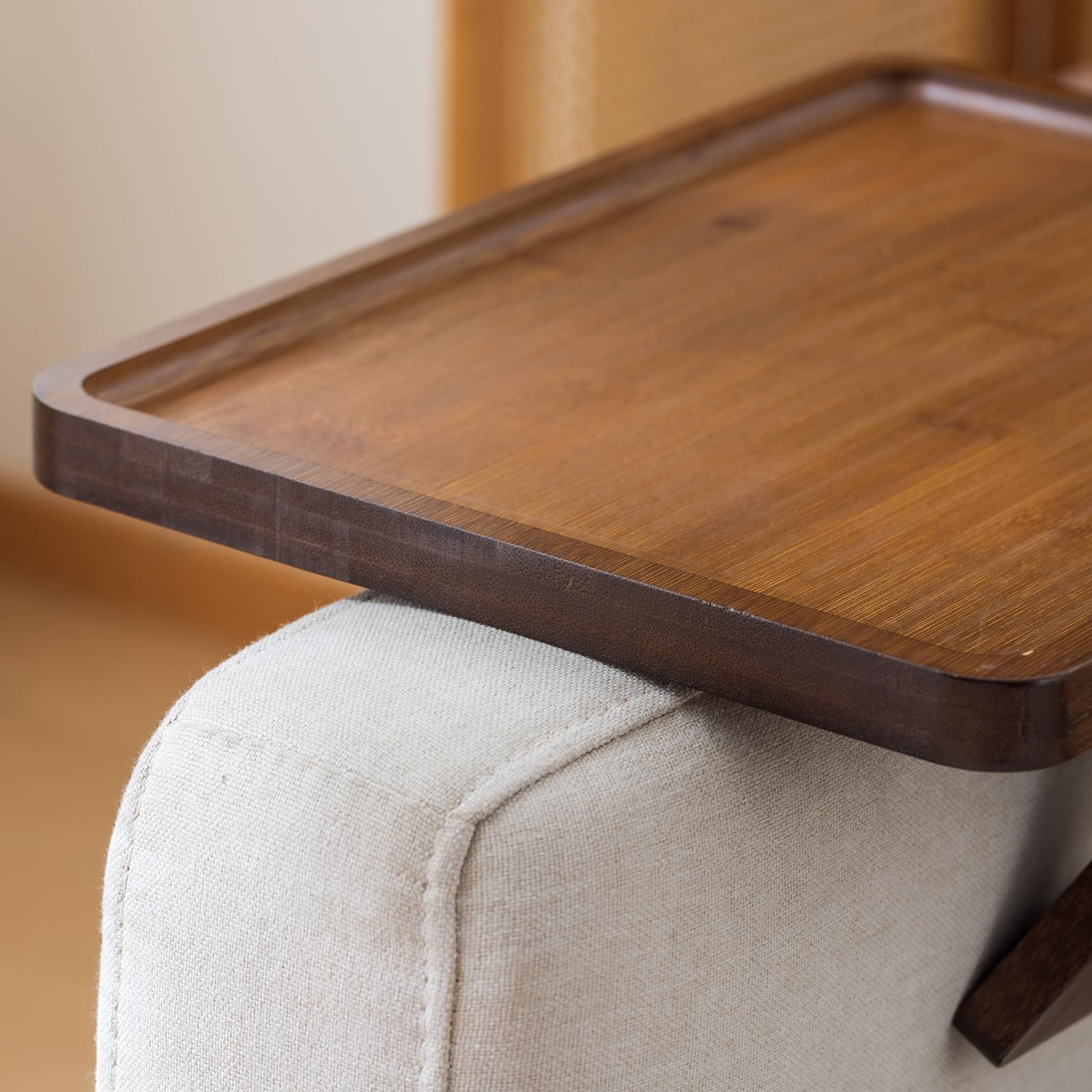 Sofa Arm Tray Table, Foldable Clip-on Side Table, Wide Couch Cup Holder (Brown)