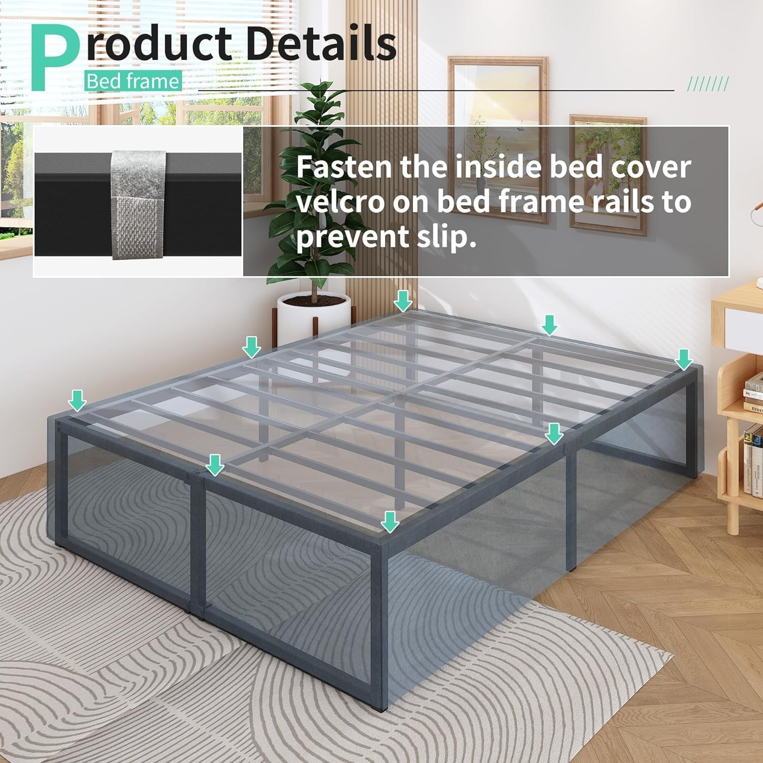 18″ King Bed Frame w/ Storage, No Box Spring, Black & Blue