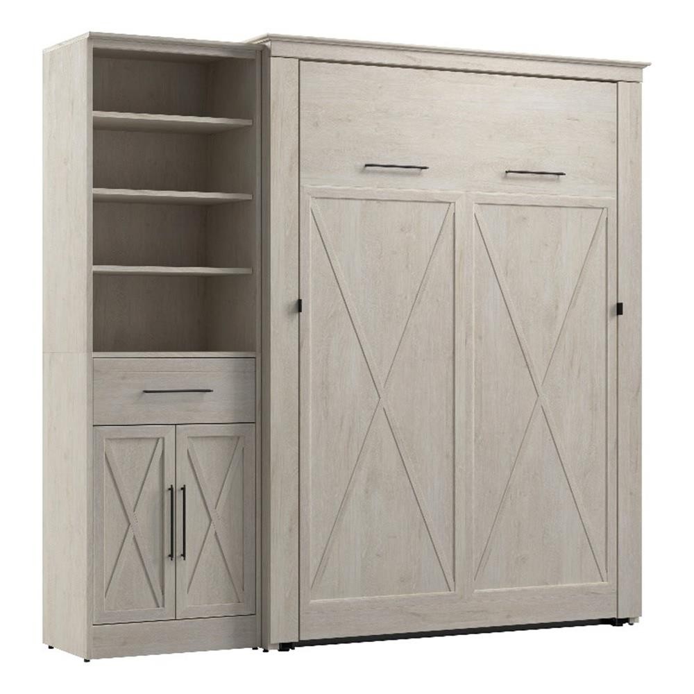 Pemberly Row 88W Full Murphy Bed With Wardrobe Closet Organizer in White