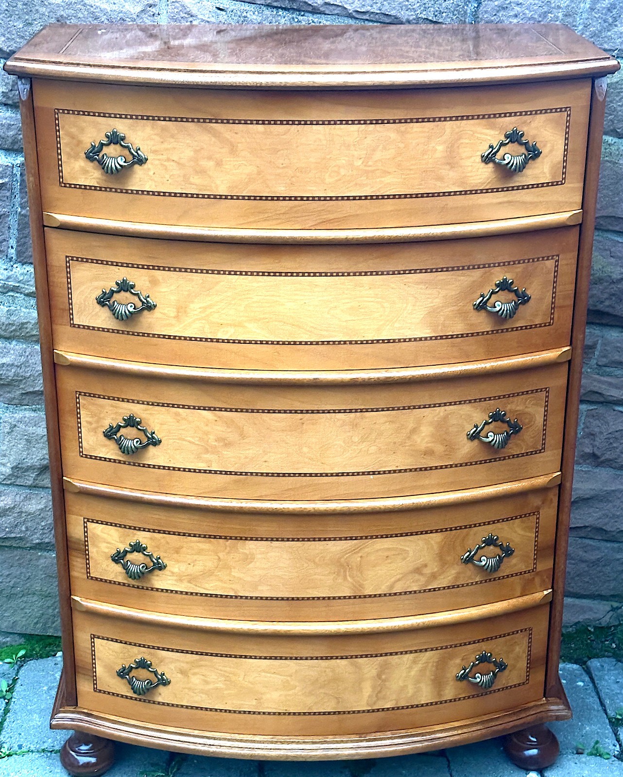 Beautiful Solid Wood 5 Drawer Inlaid Chest of Drawers 101cm Tall