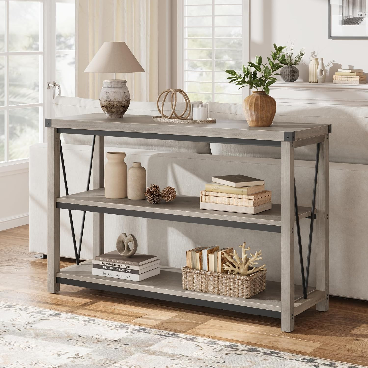 47″ Farmhouse Console Table with Storage – Grey Entryway Furniture