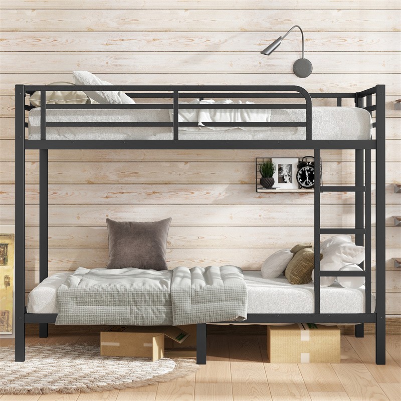 Metal Twin XL over Twin XL Bunk Bed for Teens and Adults,Space-Saving,Black