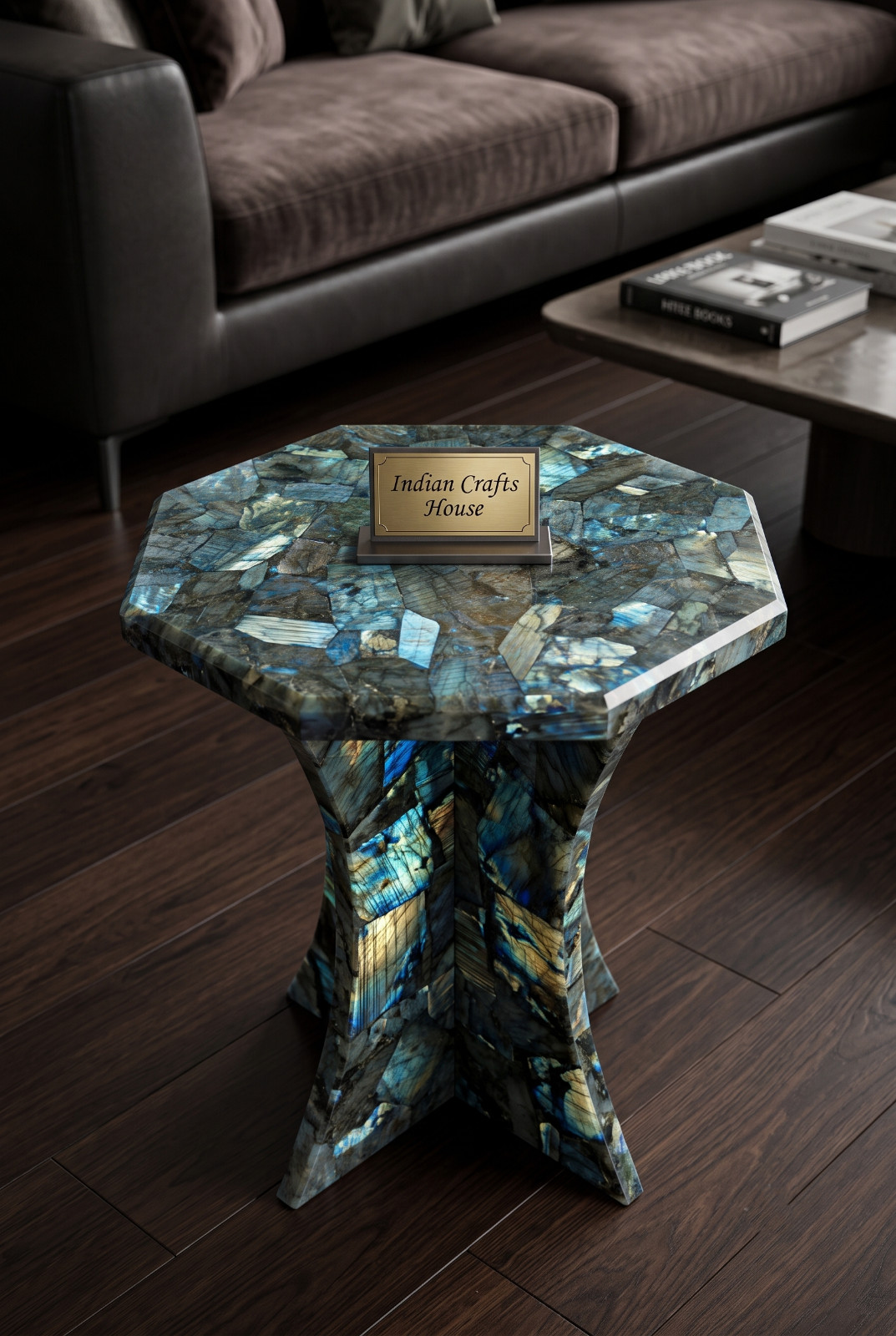 Authentic Polished Labradorite Gemstone Table Top – Octagon table top only – 12″