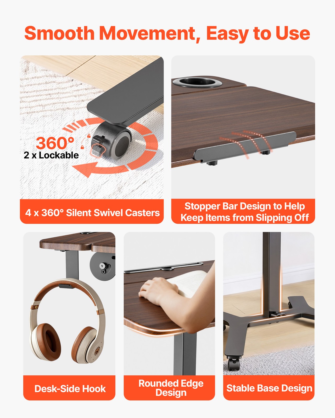 VEVOR Standing Desk Adjustable Height Mobile Stand Up Table Tilting 28.2 x20.7in