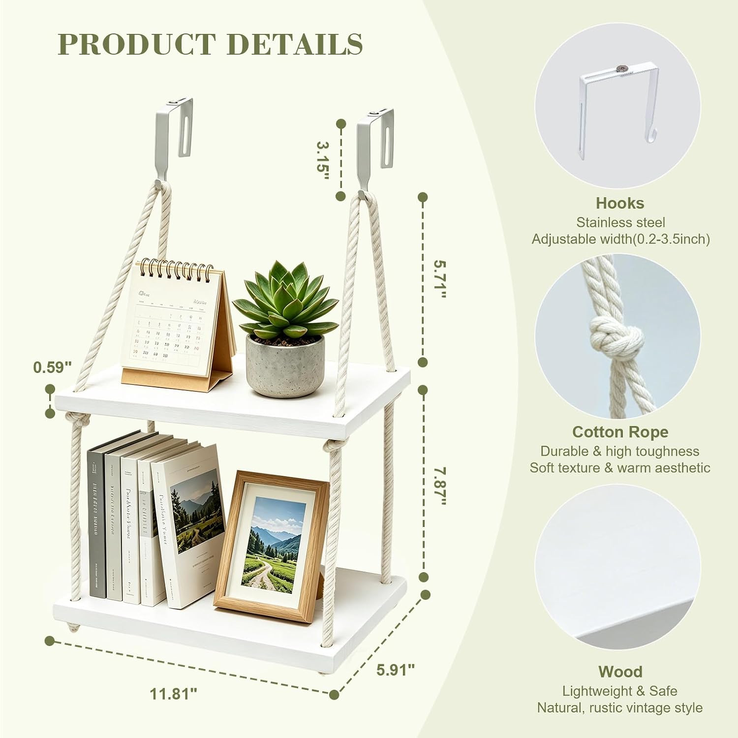 2 Tier Cubicle Shelf Hanging – 11.8 Inch Office Cubicle Wall Shelf with Rope Adj