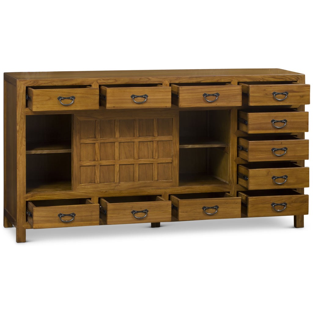 US SELLER – Light Walnut Elmwood Japanese Tansu Sideboard Cabinet