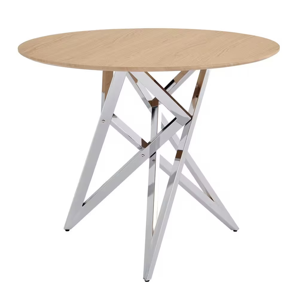 Modern 37 In. round Dining Table for Small Spaces-Wood Grain MDF Tabletop with S