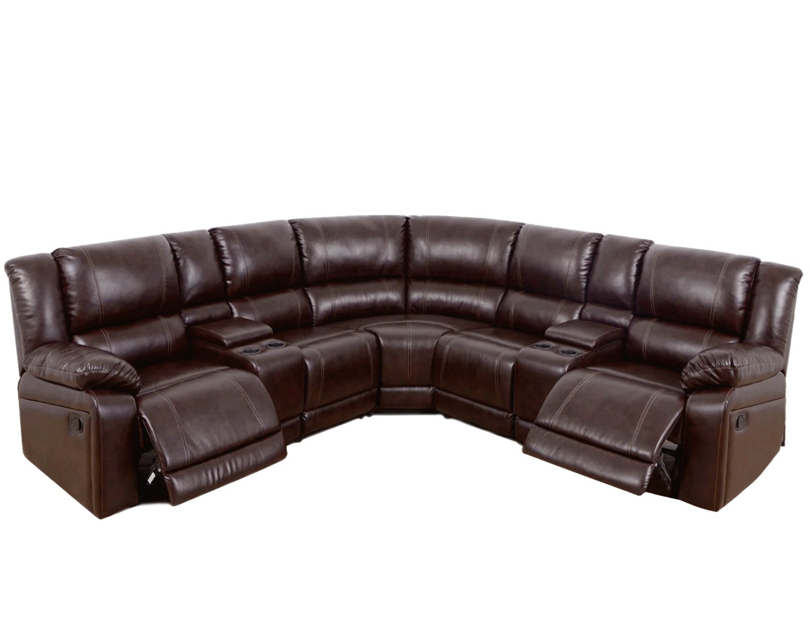 NEW Brown Leather 2-Seater Recliner Sectional w/ 4 Cupholder & 2 Console Storage