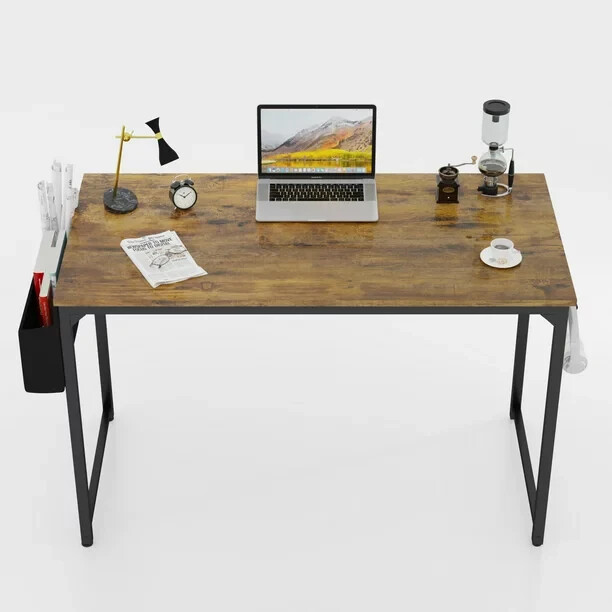 Lacoo 43.3 inches Home Office Writing Desk with Storage Bag, Brown