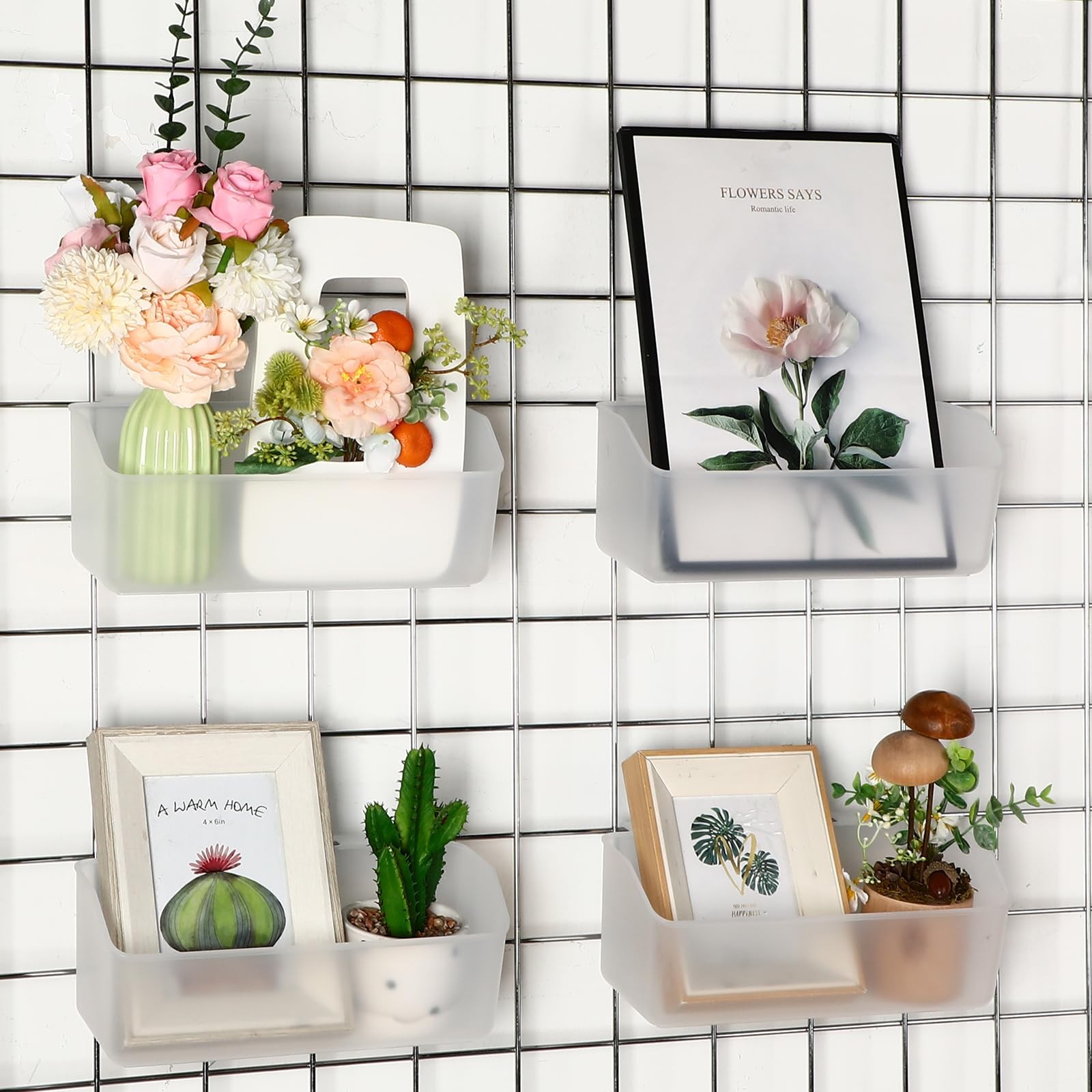 4 PCS Clear Gridwall Baskets Plastic Wall Storage Bin 3 Inch Panel Organizer