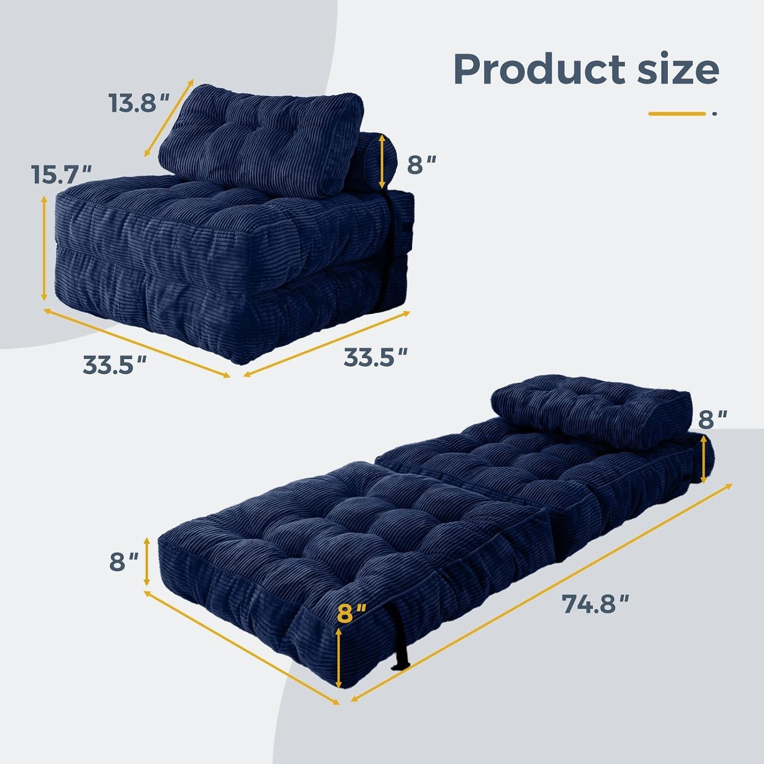 Versatile Folding Sofa Bed – Stylish Navy Chair Bed for Living Room or Bedroom