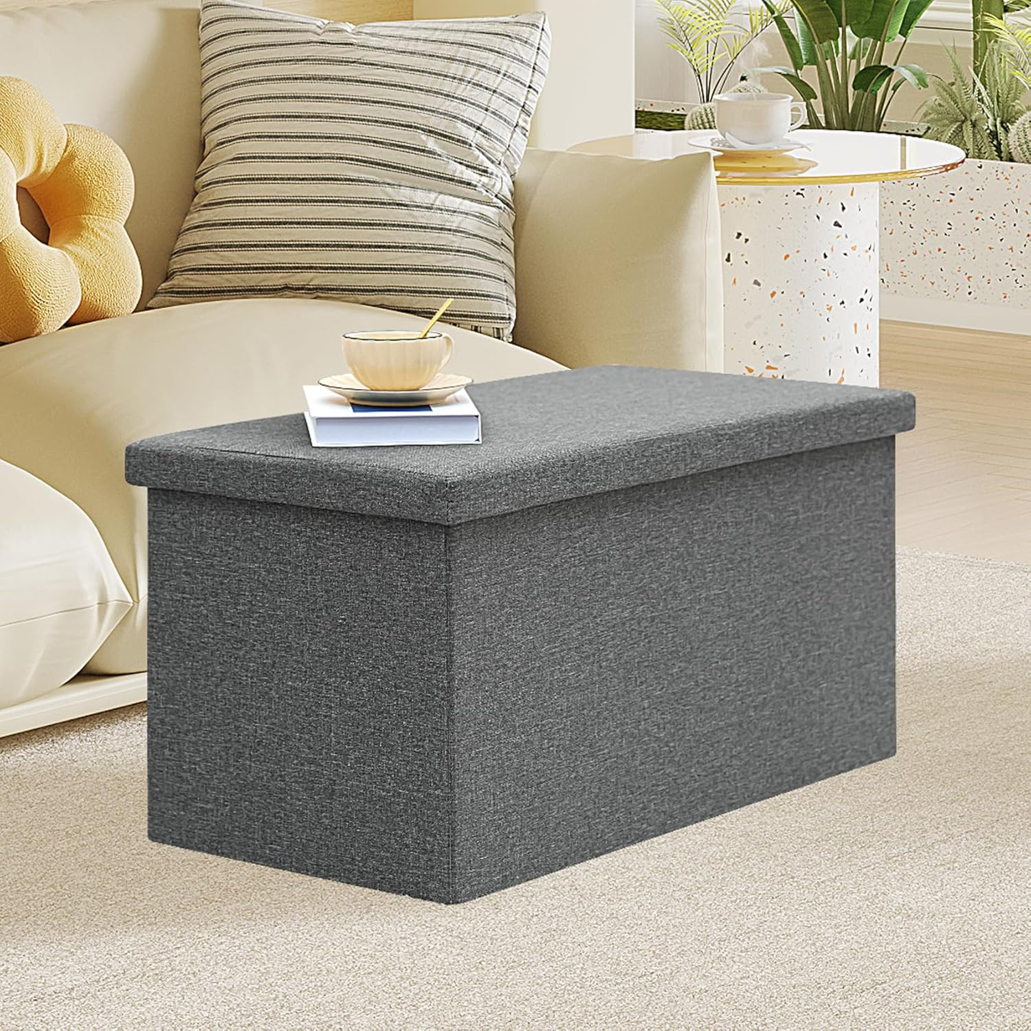Versatile Folding Storage Ottoman Bench, 30″ Grey Cube, 550 lb Capacity