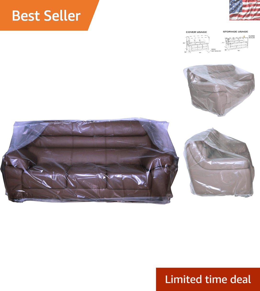 Clear Dust-Proof Moving Bag – Durable 4mil Furniture Cover 92W x 42D Inches