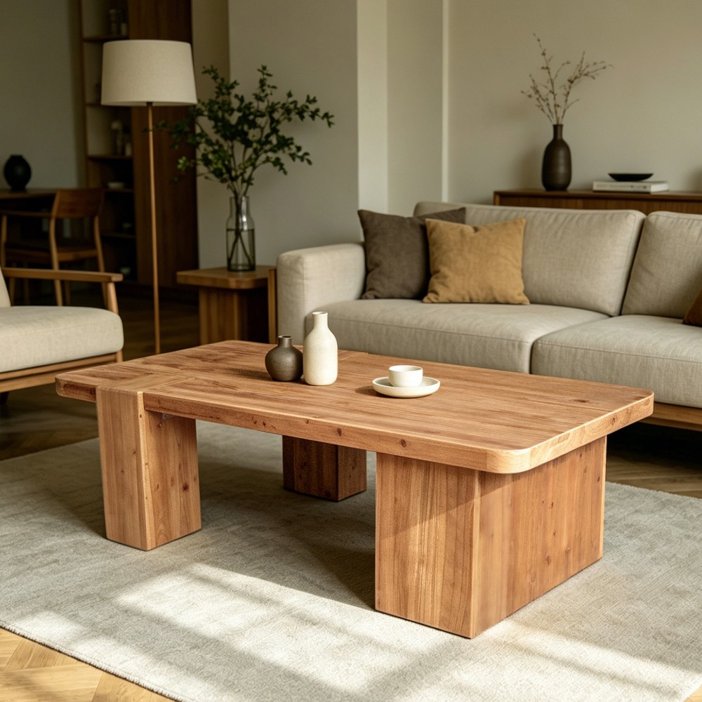 Walnut Solid Wood Coffee Table, Natural Wood Grain Rustic Accent Table