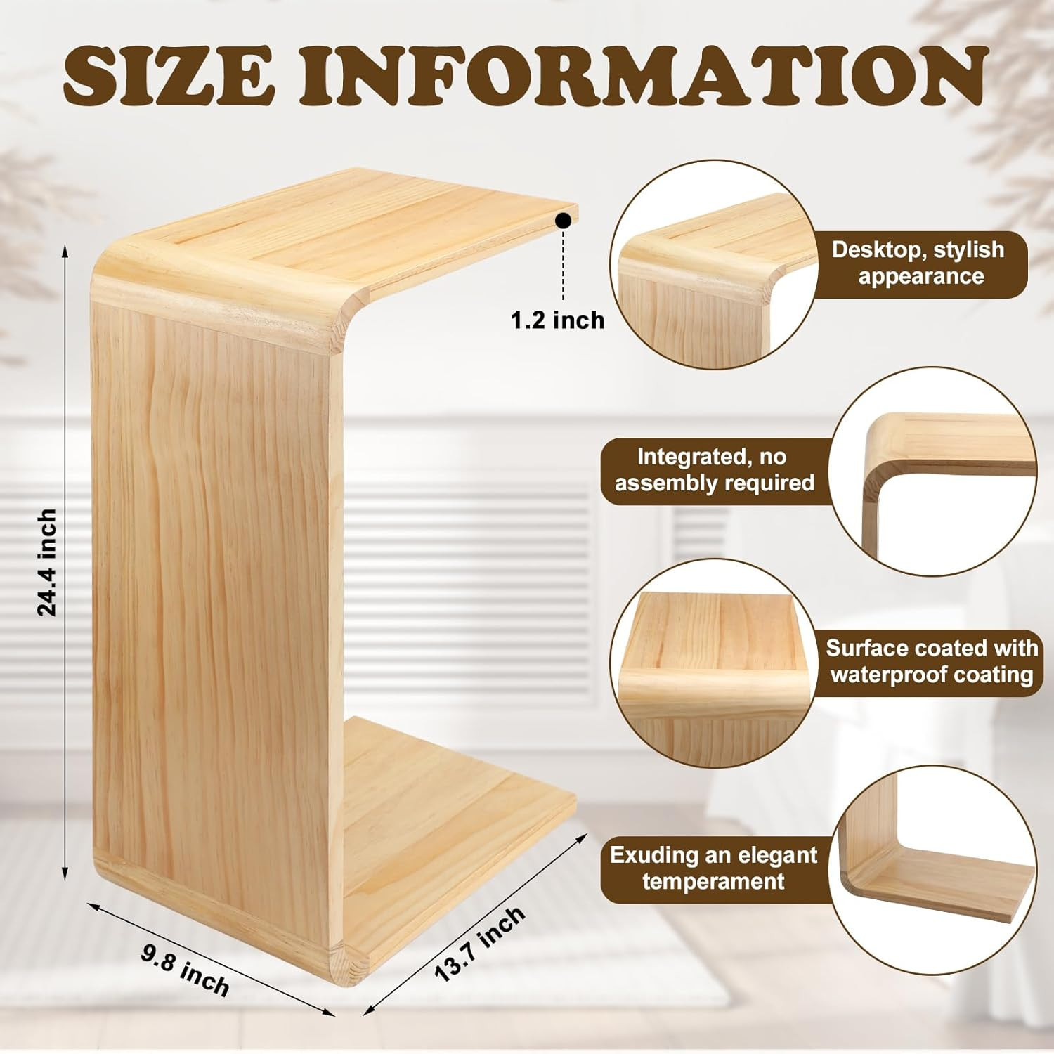 C-Shaped Solid Wood Side Table for Living Room – Perfect Snack Tray