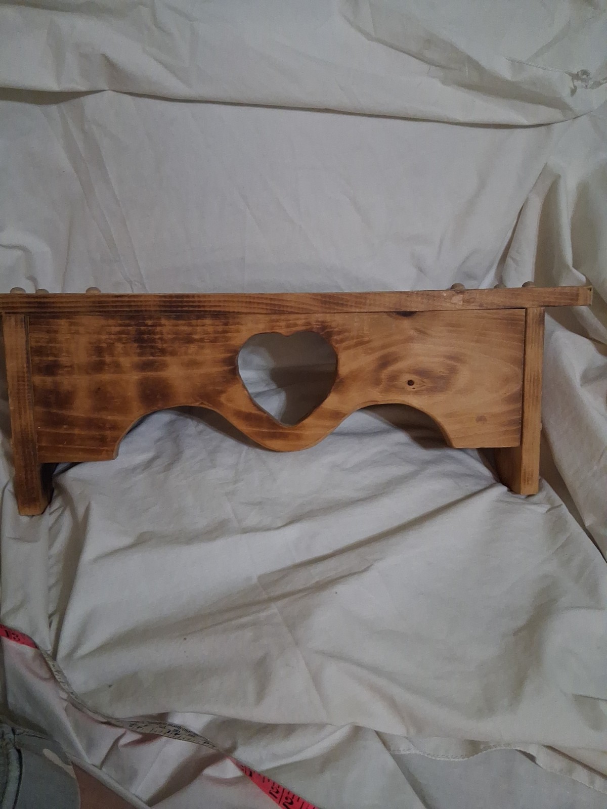 Cottage Core Wooden Wall Shelf Brown Rectangle Heart Cutout Wall Mount 23”x8 1/2