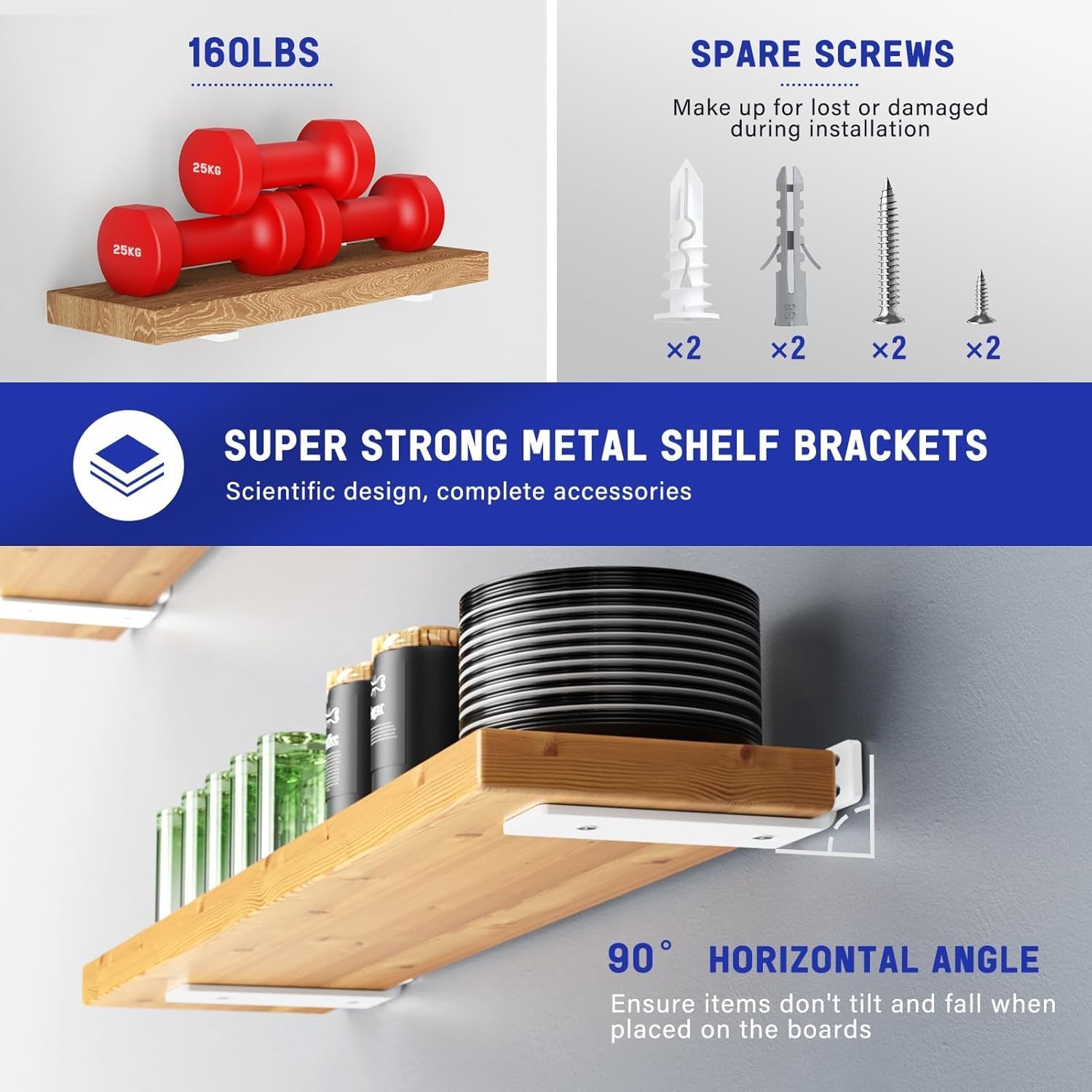 All-in-One Installation Bundle: 6 Pack of 4-Inch White Floating Shelf Brackets