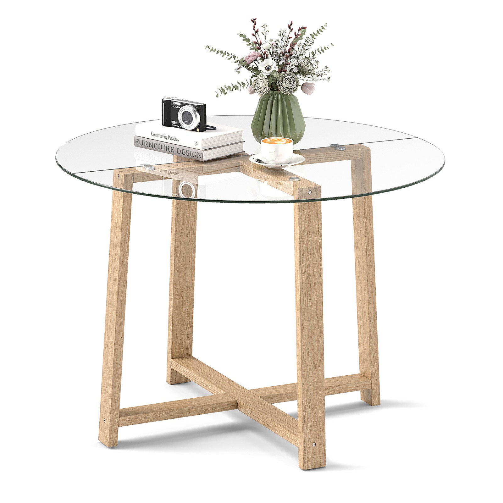 42″ Round Glass Dining Table w/ 0.3″ Tempered Glass Tabletop