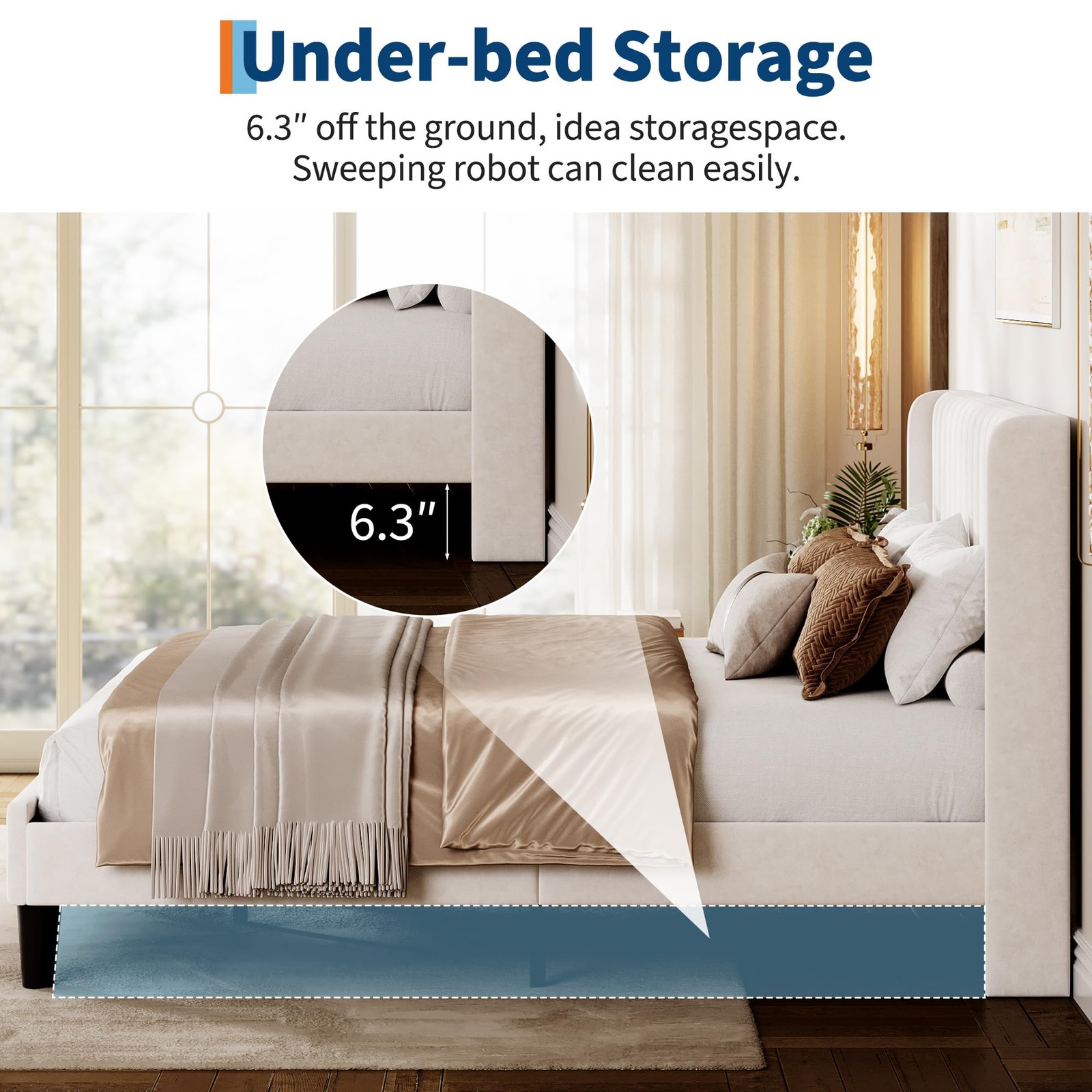 Queen/Full Size Bed Frame W/Velvet Upholstered Headboard,No Box Spring Needed