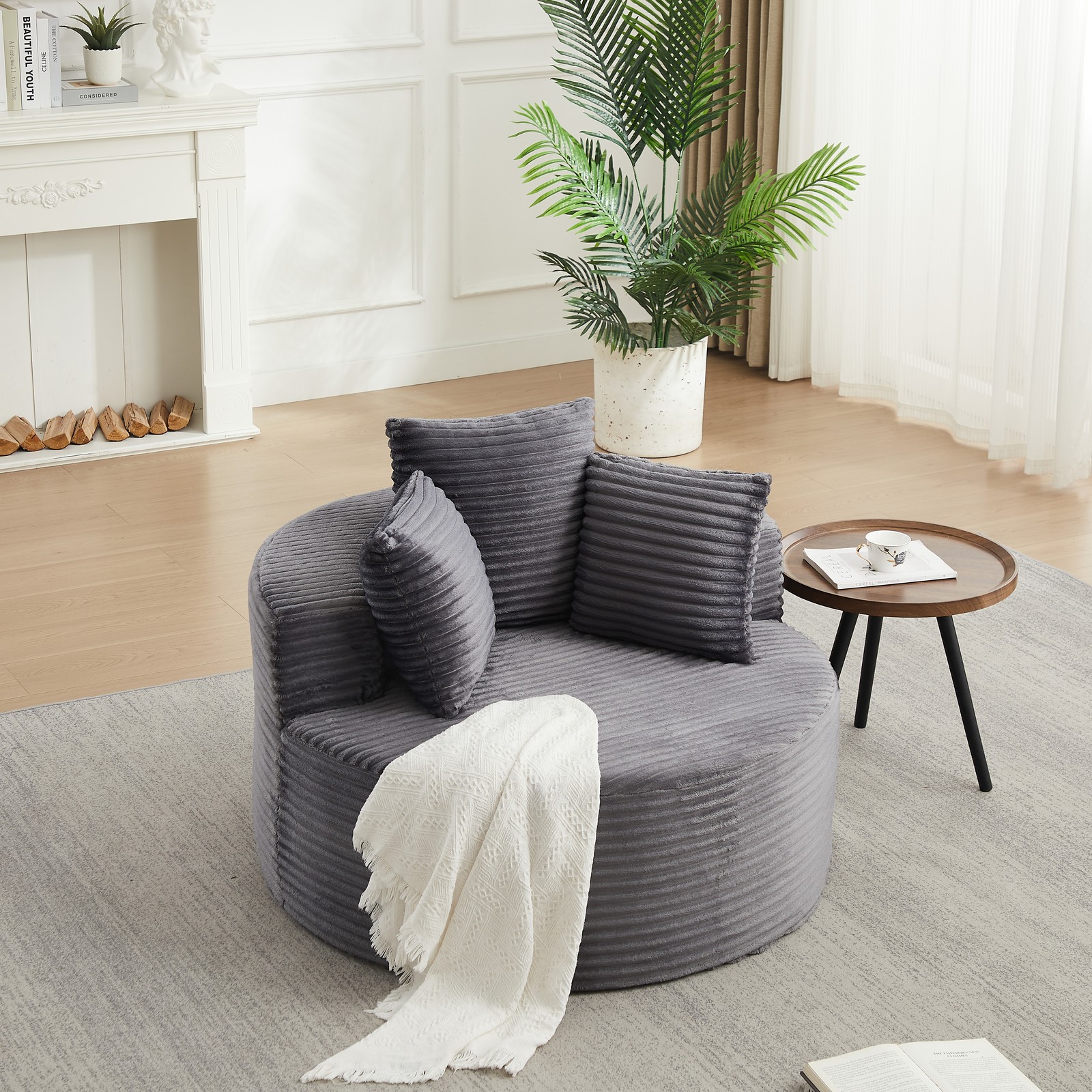 43 Inch Round Corduroy Lounge Chair with Pillows – Minimalist Single Sofa