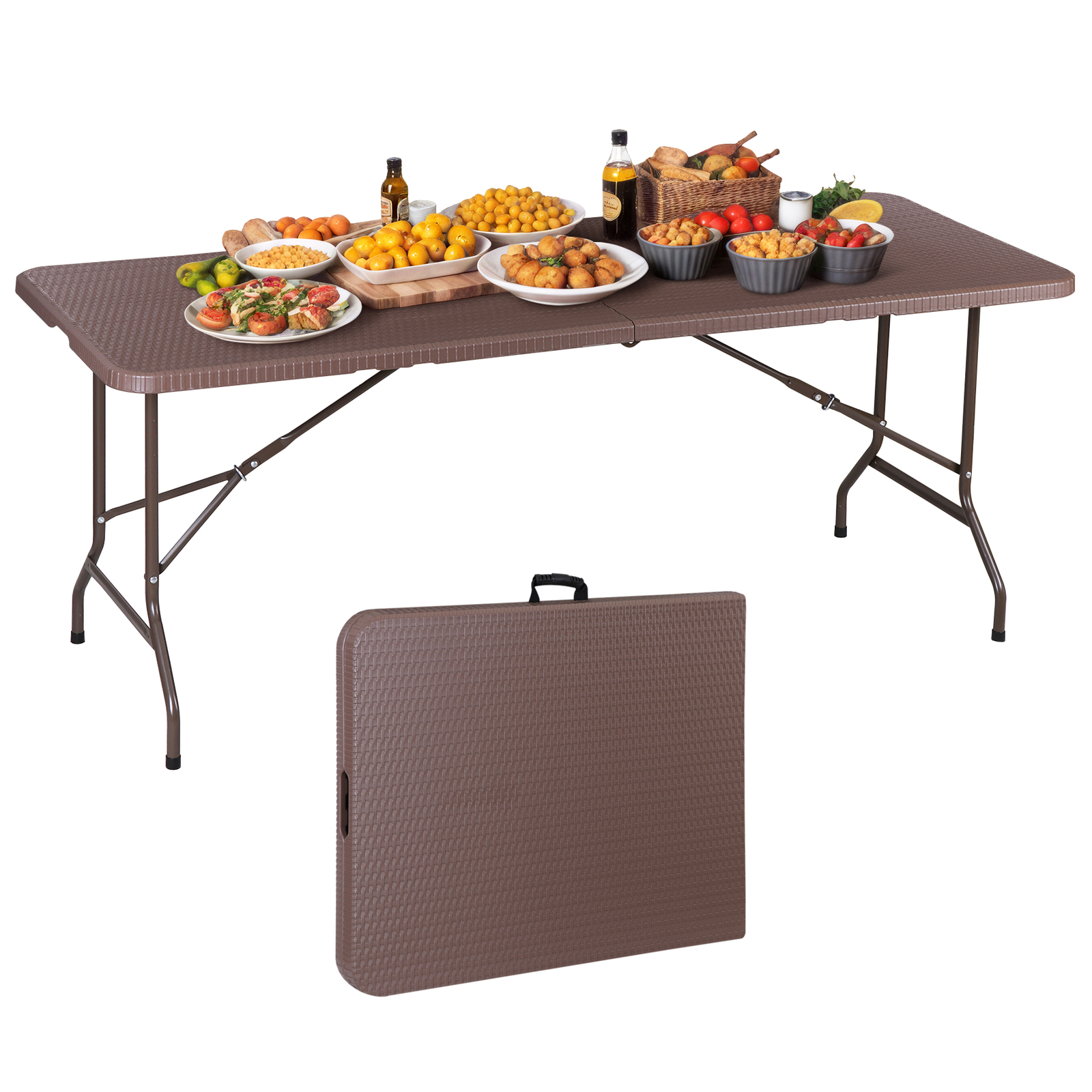 6FT Folding Table Portable Indoor Outdoor BBQ Picnic Party Camping Tables Brown