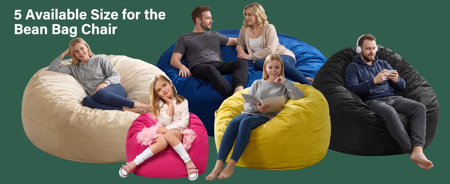5FT Bean Bag Chair for Adults – Giant Memory Foam Bean Bag with Removable