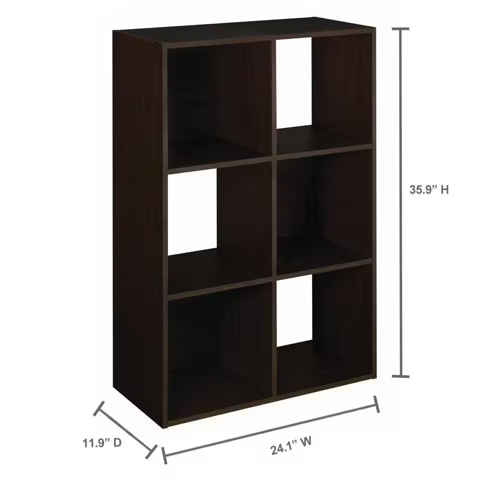 35.88 In. H X 24.13 In. W X 11.89 In. D Dark Brown Wood Look 6-Cube Organizer
