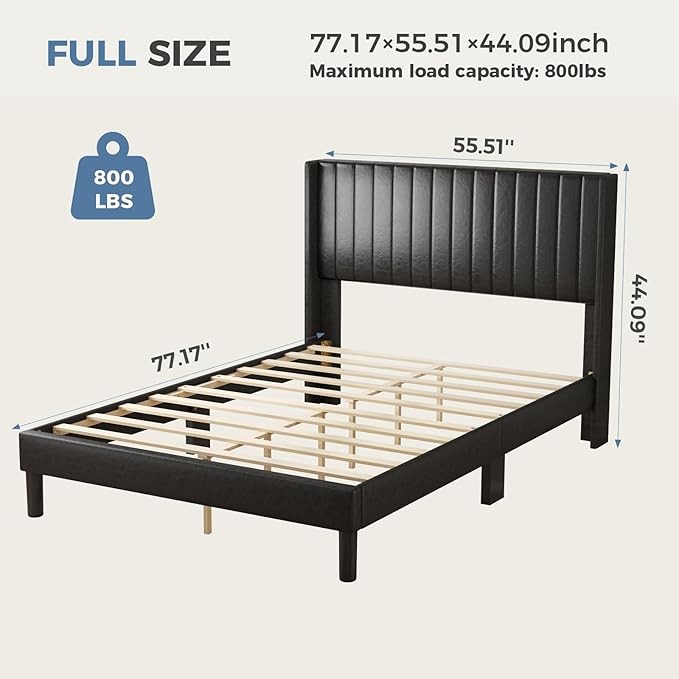 PU Leather Upholstered Modern Platform Bed Frame with Padded Wingback Headboard