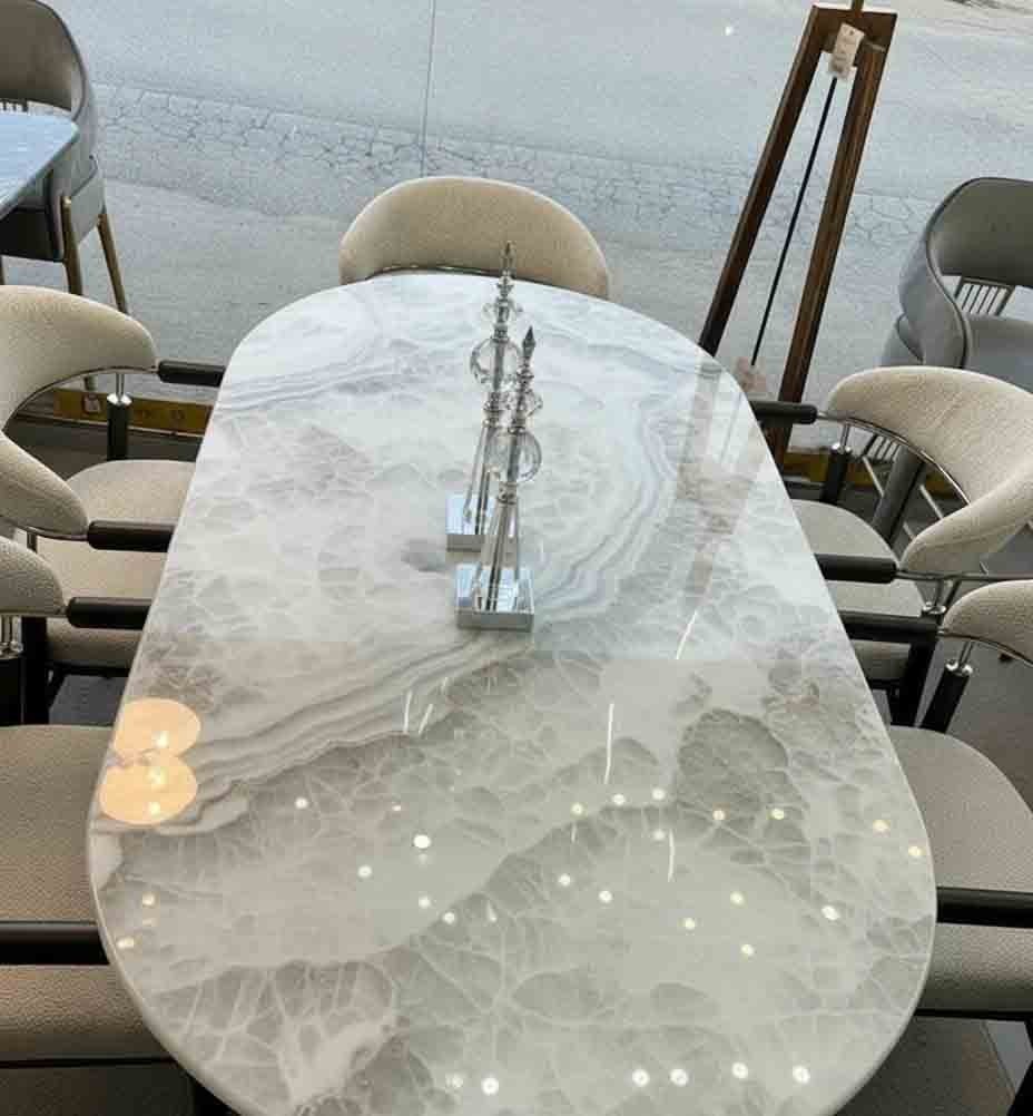 White Quartz Stone Dining Tabletop Modern Artwork with Unique Furniture Decors