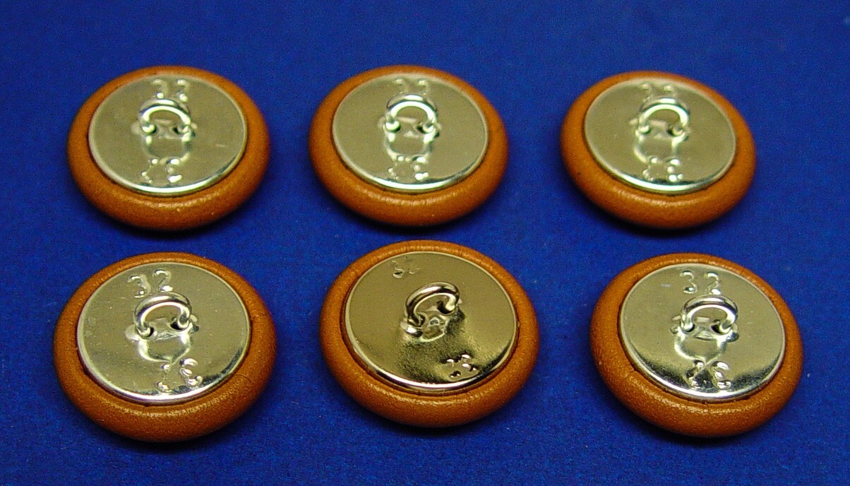 GENUINE LEATHER TUFTING BUTTON 6 Tan leather 20MM 13/16″ Metal loop made in USA