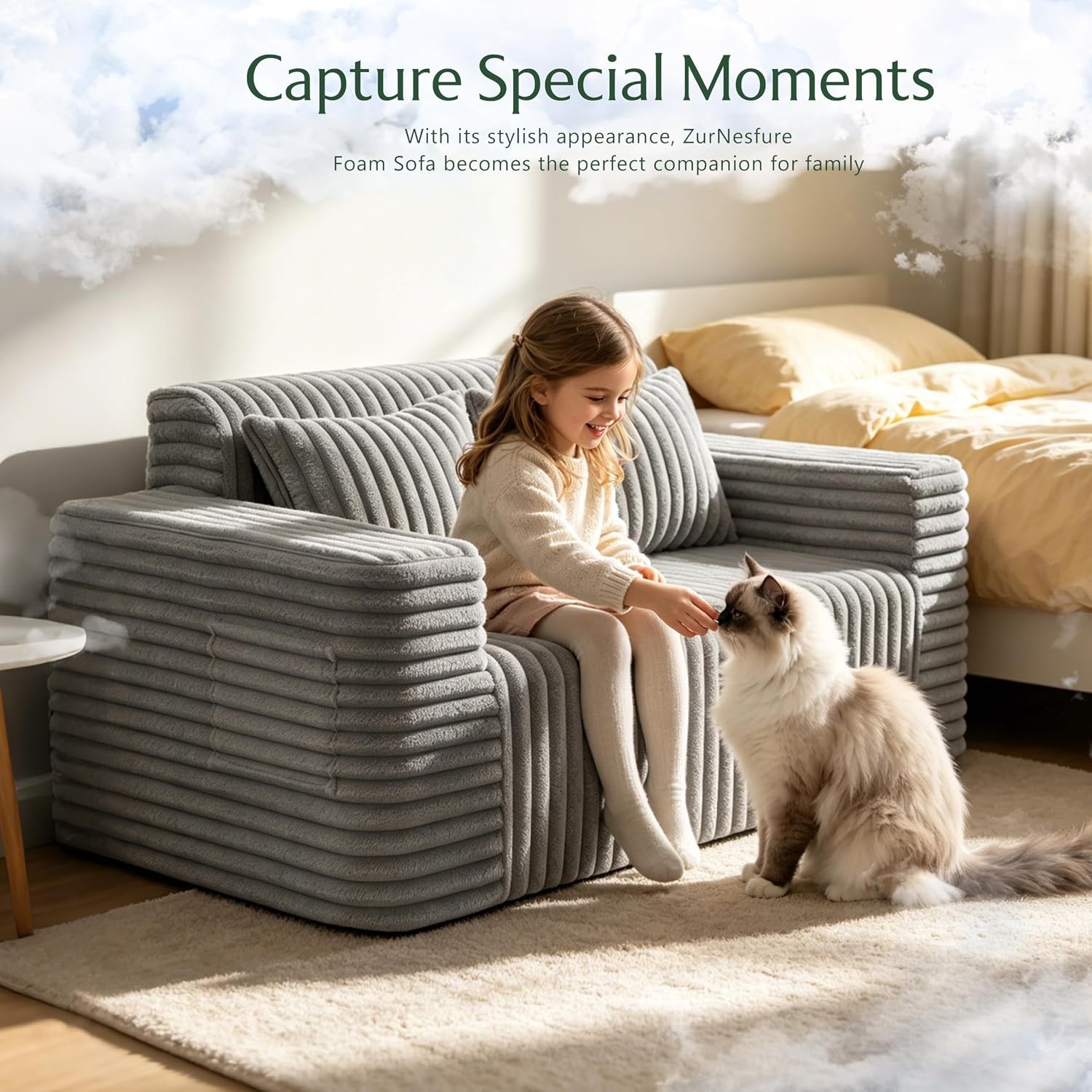 Sofa Couch Cloud Loveseat, Memory Foam Couch with Pillow No Assembly Need,