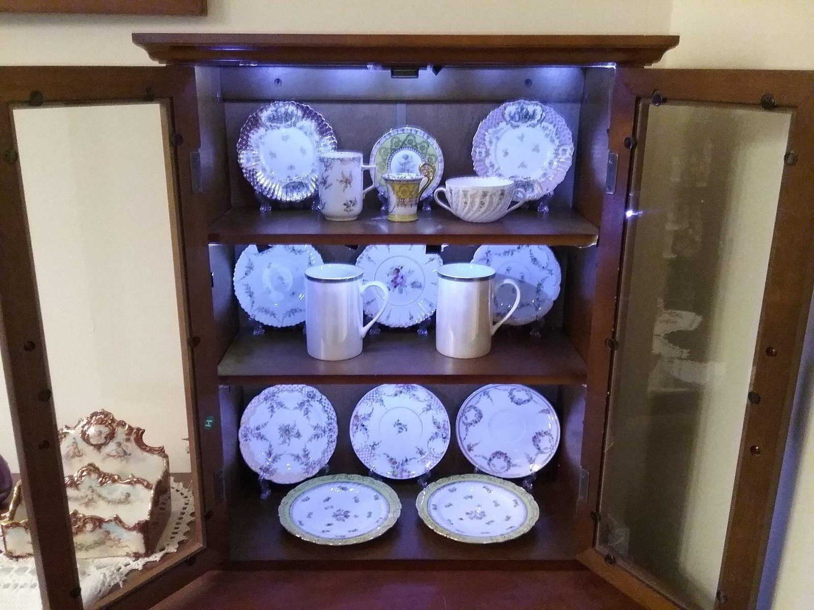 Glass Door Wall Cabinet with Adjustable Shelves Brown Kitchen Bathroom Cupboard