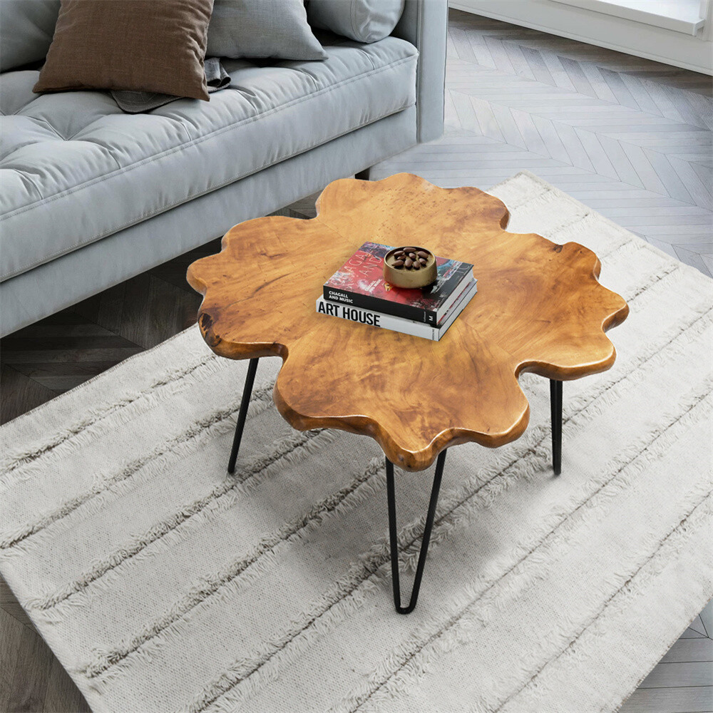 Greenage Natural Cedar Root Live Edge Coffee Table with Hairpin Legs Heavy Thick