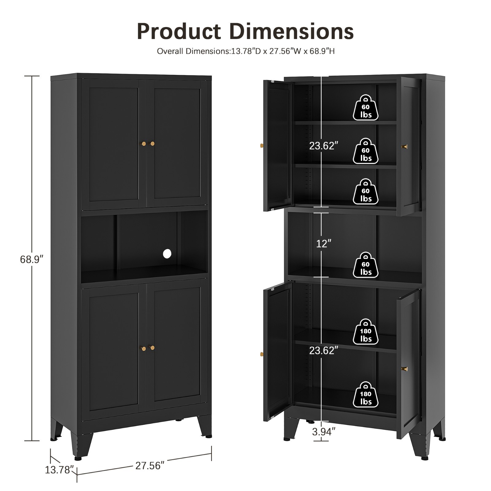 Freestanding Storage Cabinet, Kitchen Storage Bakers Rack with Magnetic Closures