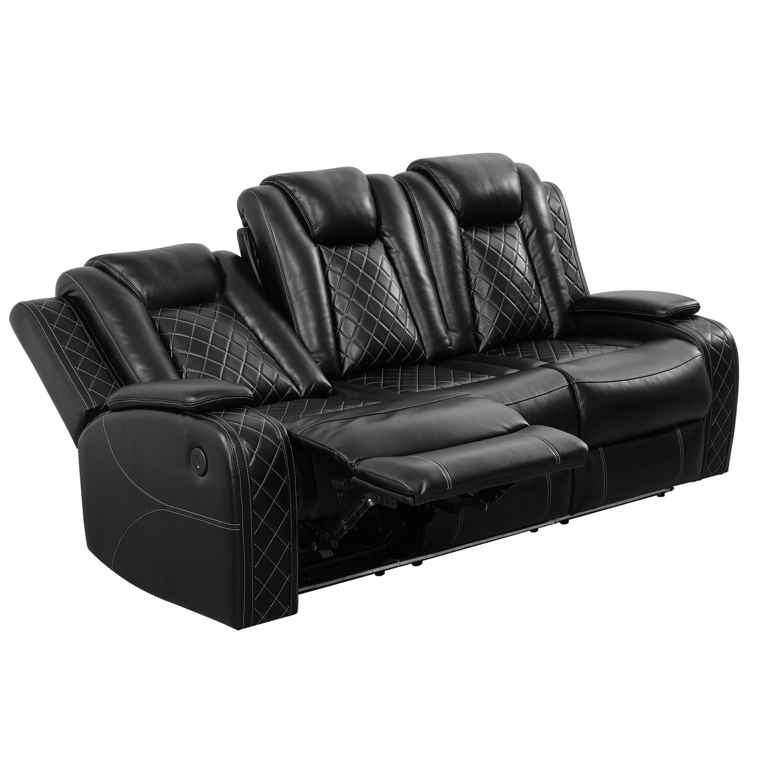 Breathable Leather Recliner Sofa Set w/LED Ambient Lighting Cup Holders&Storage