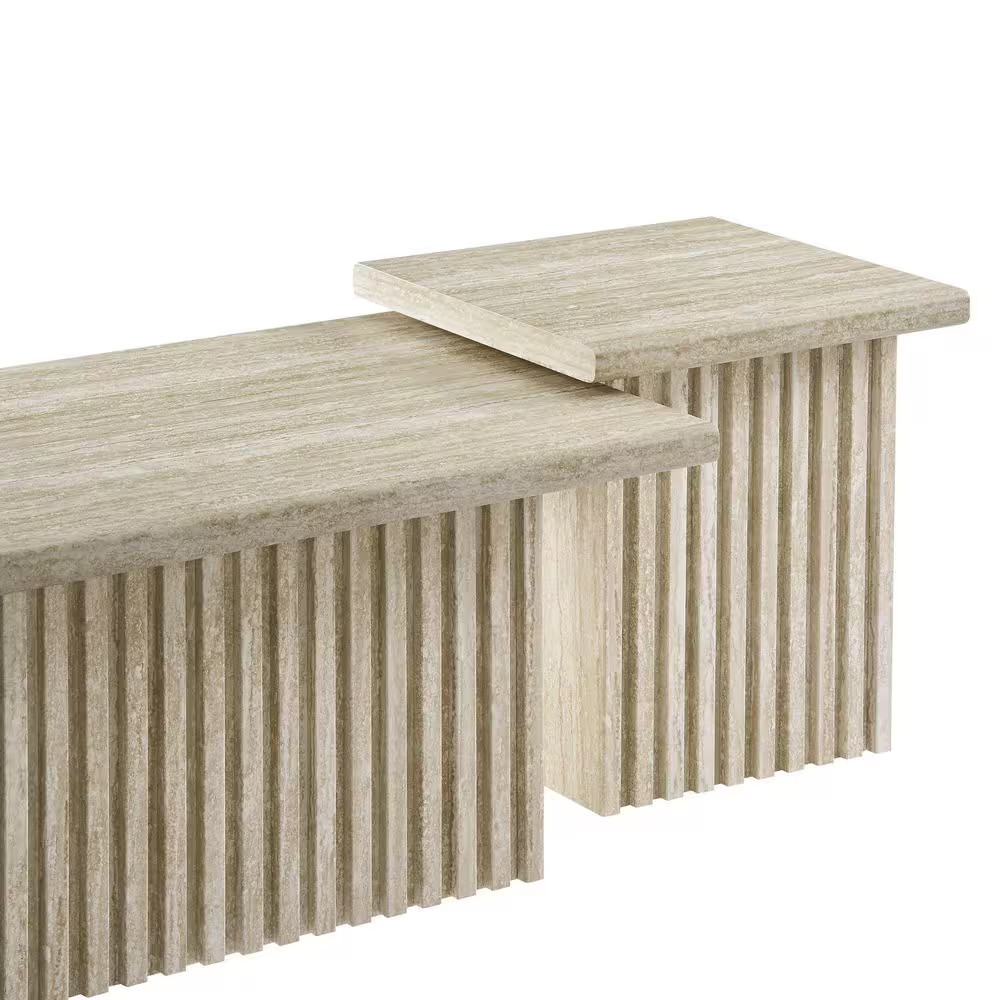Render 19.7 In. Travertine Large Rectangle MDF Coffee Table with 2-Pieces