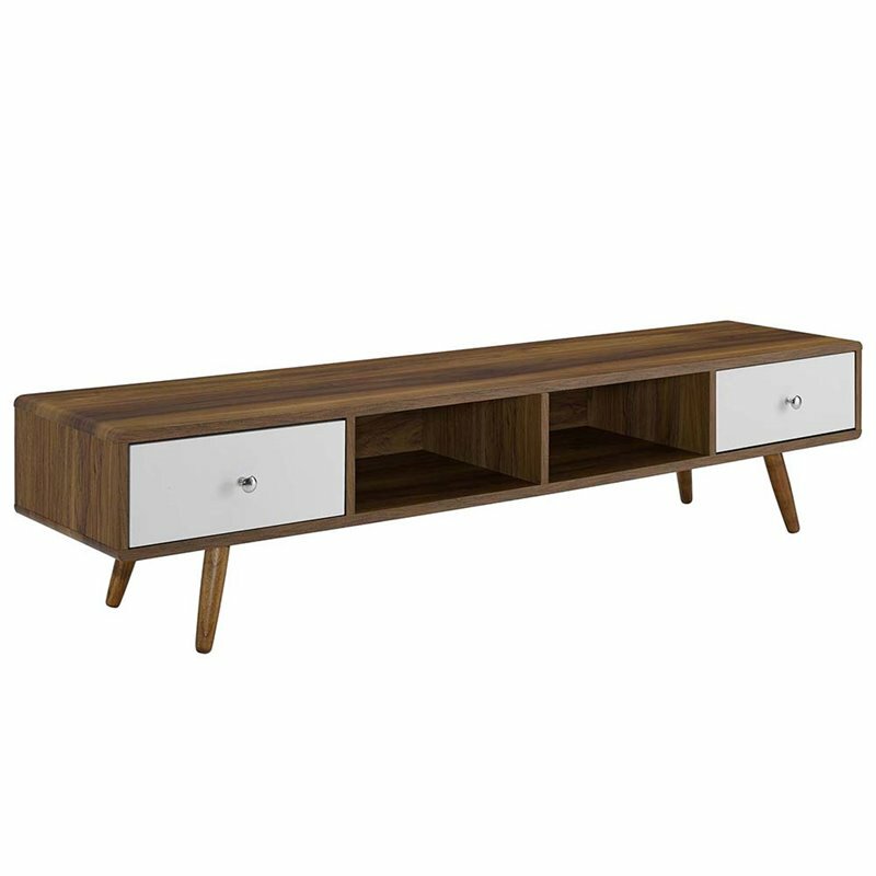 Modway Transmit 70″ Modern Wood TV Stand for TVs up to 78″ in Walnut/White