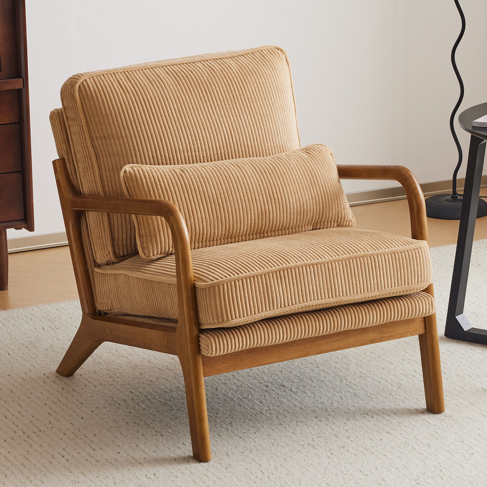 Khaki Corduroy Upholstered Indoor Lounge Chair (330LBS Weight Capacity)