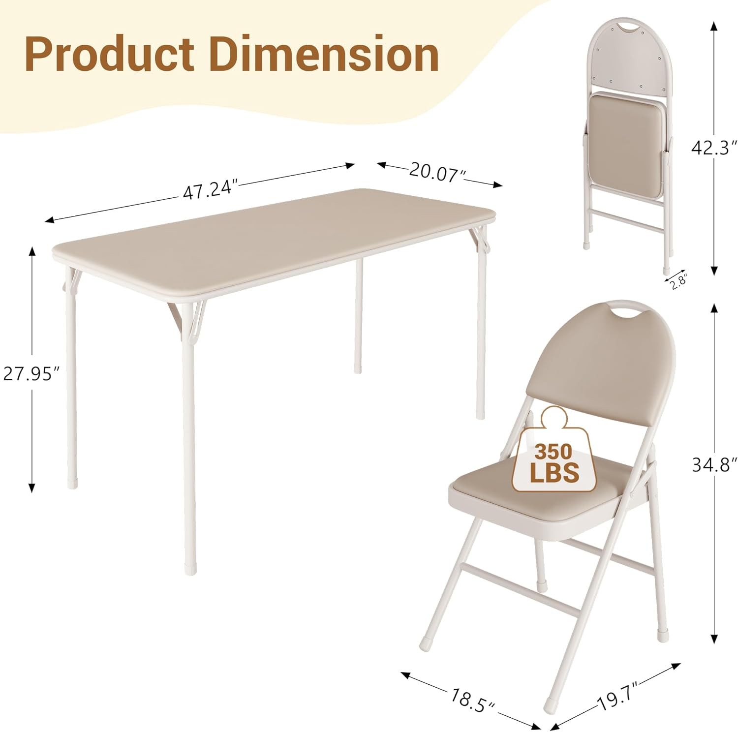 Folding Card Table and Chairs Set Thicken Padded Cushion No Assembly Required