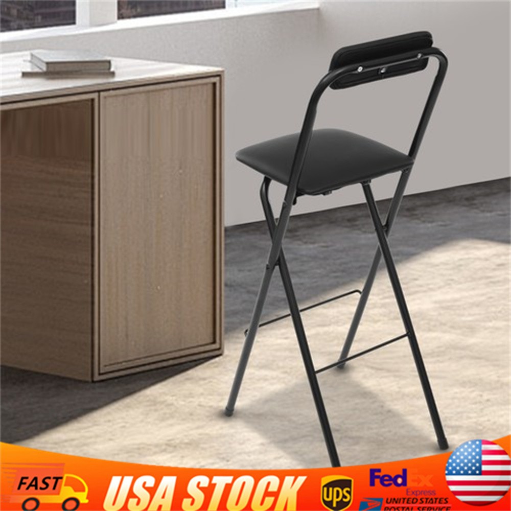 Folding Bar Chair W/Backrest 27.5in Tall Foldable Bar Stool Steel Chair Portable