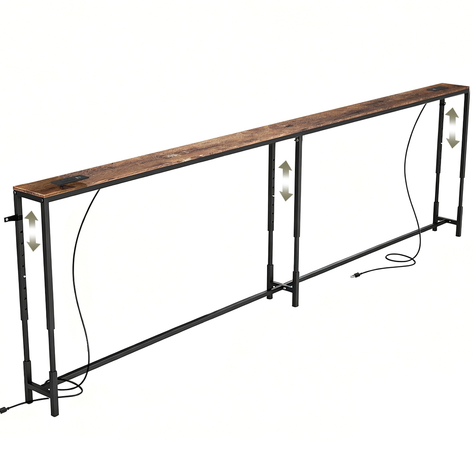 Huuger Narrow Sofa Table Behind Couch Table 157.5 Inch Adjustable with Charging
