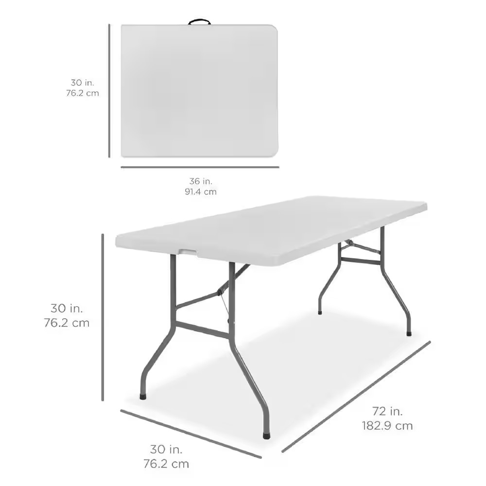72 In. L Rectangular White Plastic Top Heavy Duty Folding Table