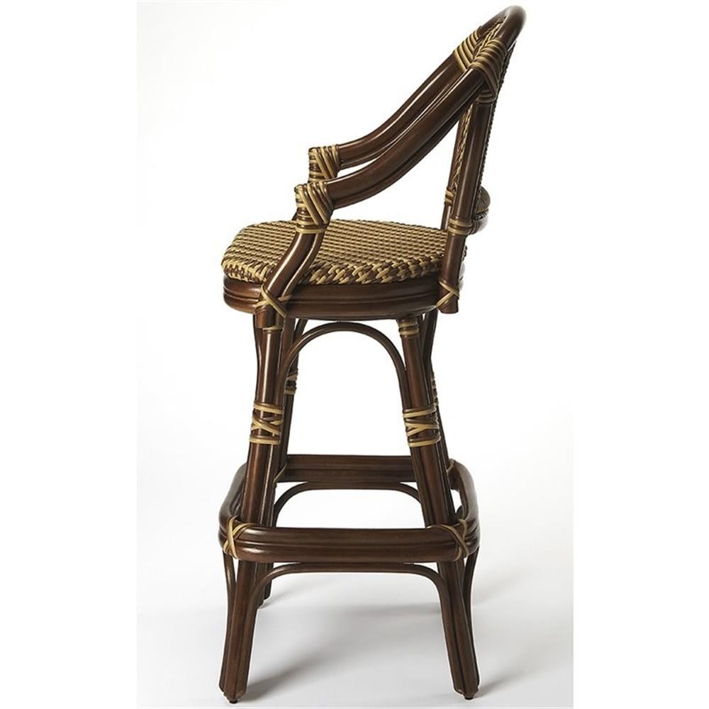 Beaumont Lane 29.75″ Transitional Rattan Bar Stool in Distressed Brown
