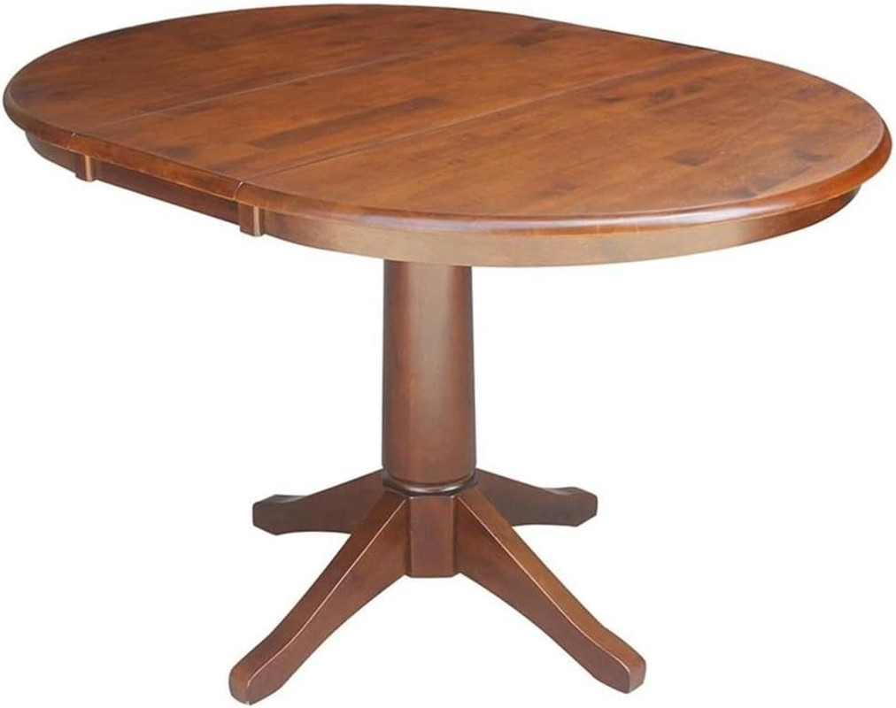 Espresso 36″ Round Pedestal Dining Table with 12″ Leaf – 28.9″ Height