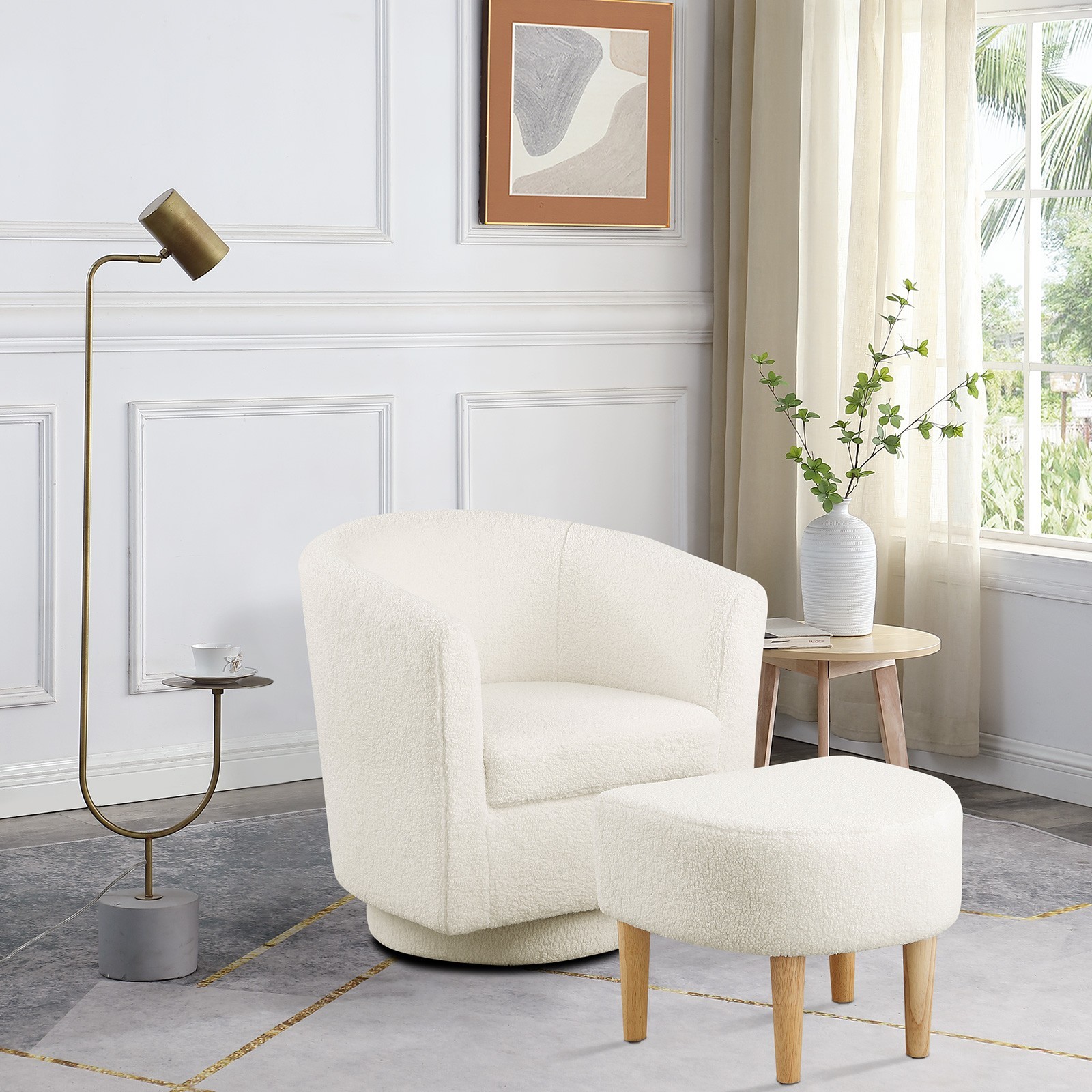 Swivel Accent Armchair Single Sofa w/Ottoman Modern Fabric Chair for Living Room