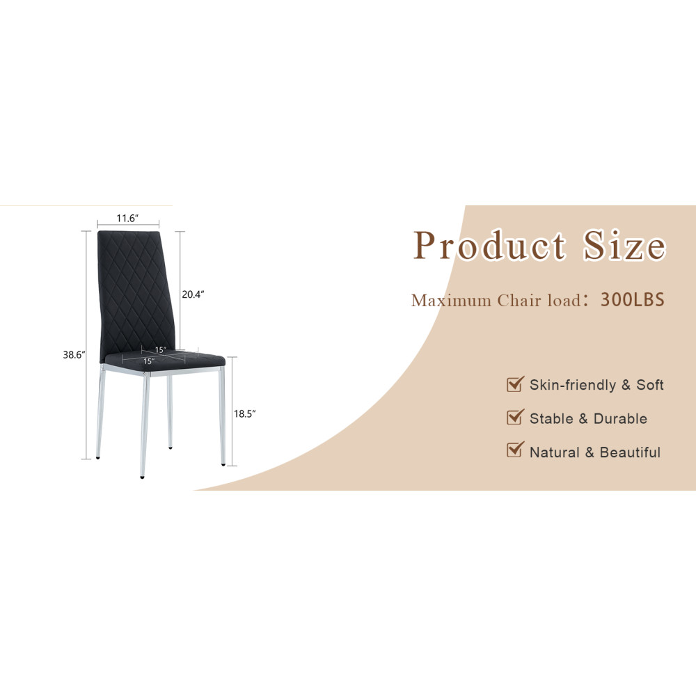 Set of 4/6/8 Modern Black PU Dining Chairs Diamond Tufted High Back Side Chair